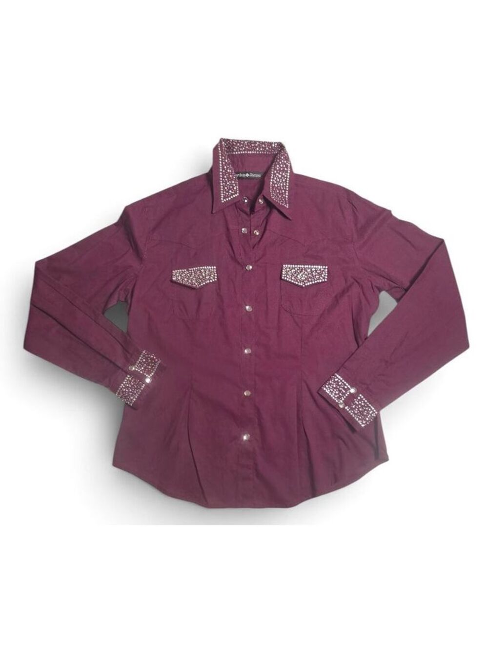 Gordon James Rhinestone Embellished Western Shirt Burgundy Cowgirl Snap Button